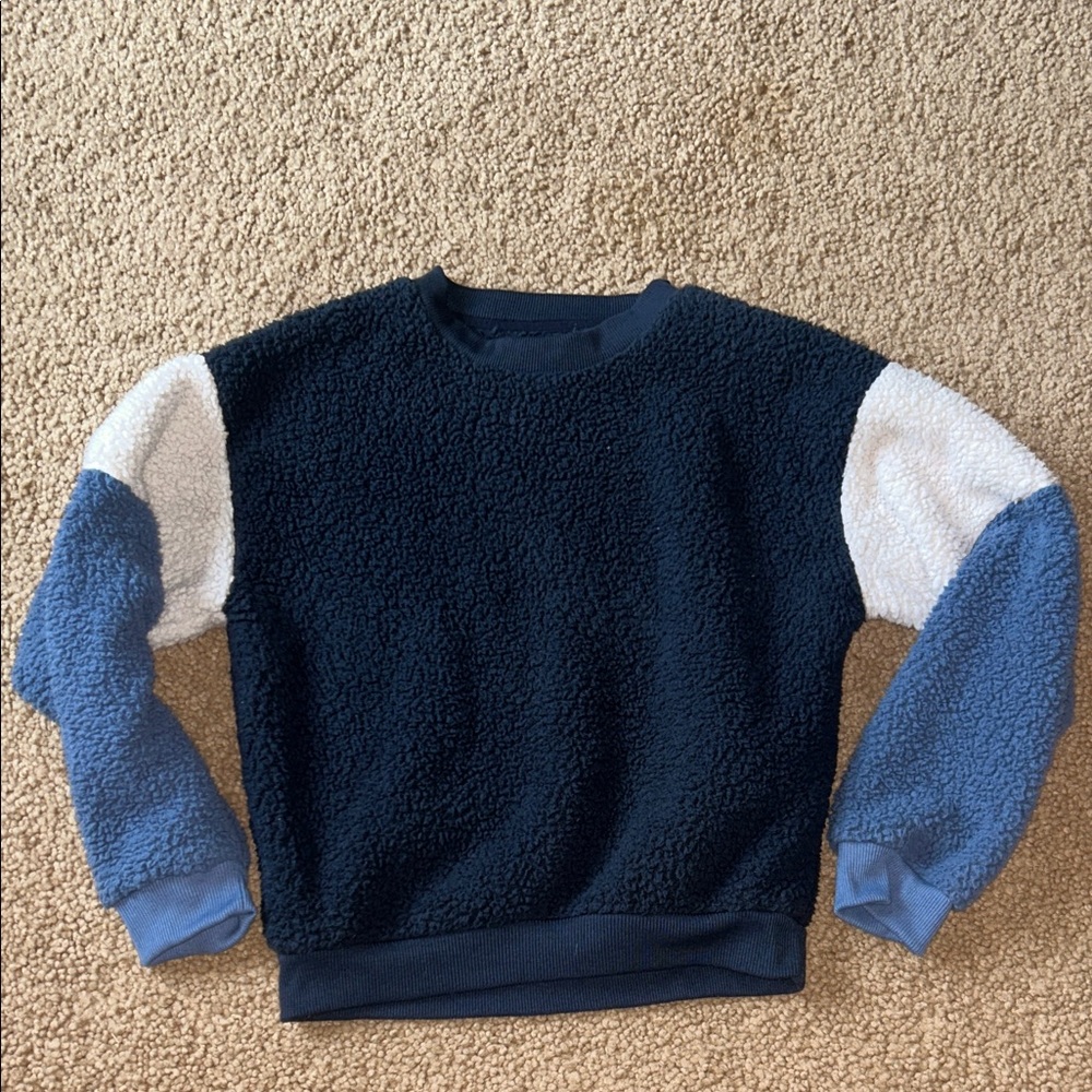 American Eagle Outfitters Fuzzy Sherpa Navy and Light Blue Crew Neck Sweater